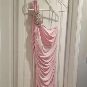Elegant Pink One Shoulder Dress with Embellishments
